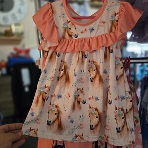Charming Horse Print Kids Set in Pink and Cream